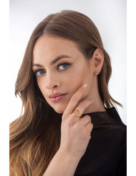 Delicate gold stainless steel hoop earrings on stud