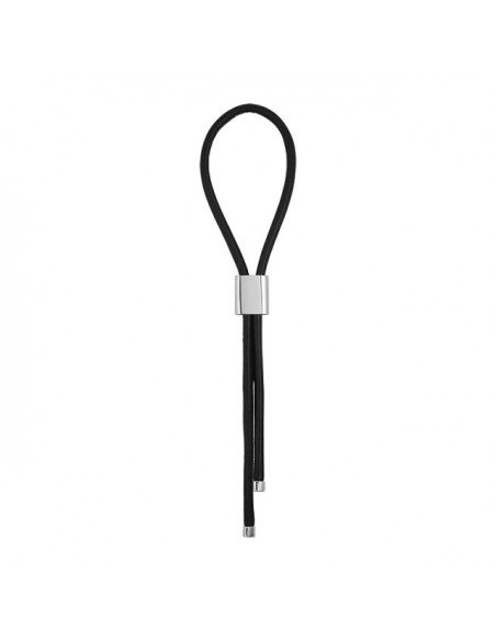 Black leather necklace with adjustable shiny stainless steel slider