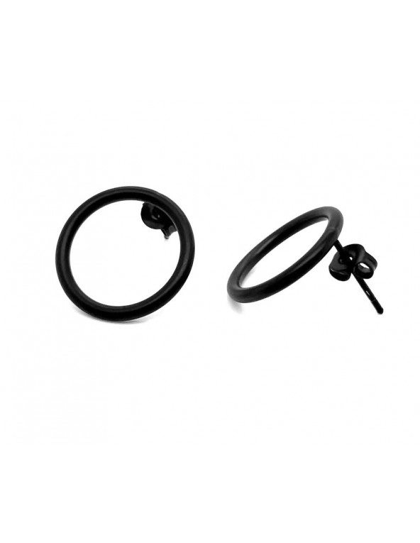 Black matte delicate stainless steel Circle earrings