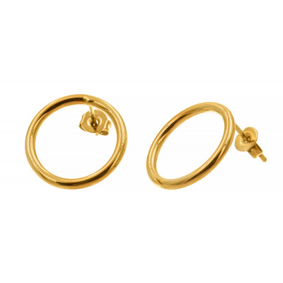 Delicate gold stainless steel hoop earrings on stud closure