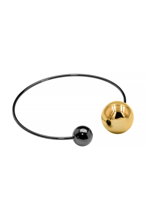 Modern black and gold stainless steel bracelet with spheres