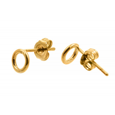 Delicate gold stainless steel hoop earrings on stud