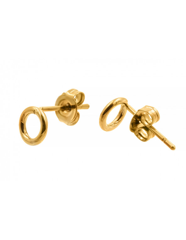 Delicate gold stainless steel hoop earrings on stud