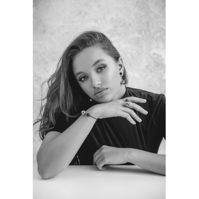 Stainless steel jewelry set with silver and black spheres 2