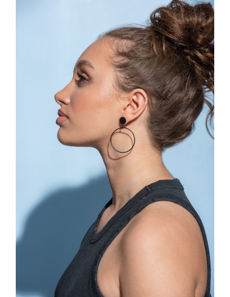 Black matte hoop earrings made of stainless steel.