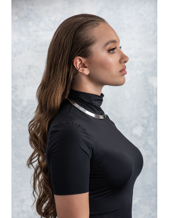 Stylish silver stainless steel choker, 1 cm wide with polished finish