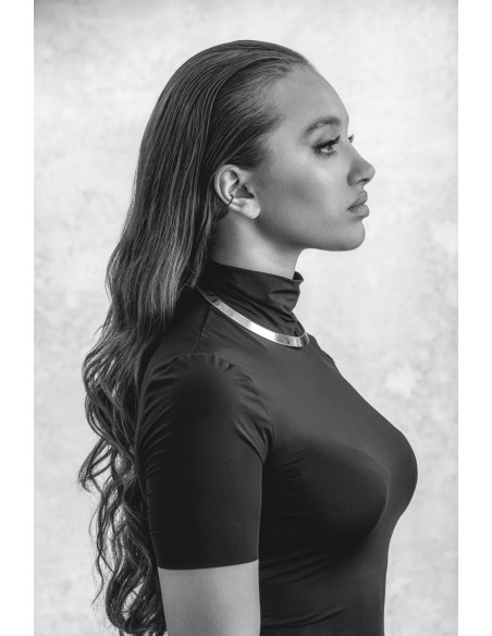 Stylish silver stainless steel choker, 1 cm wide with polished finish