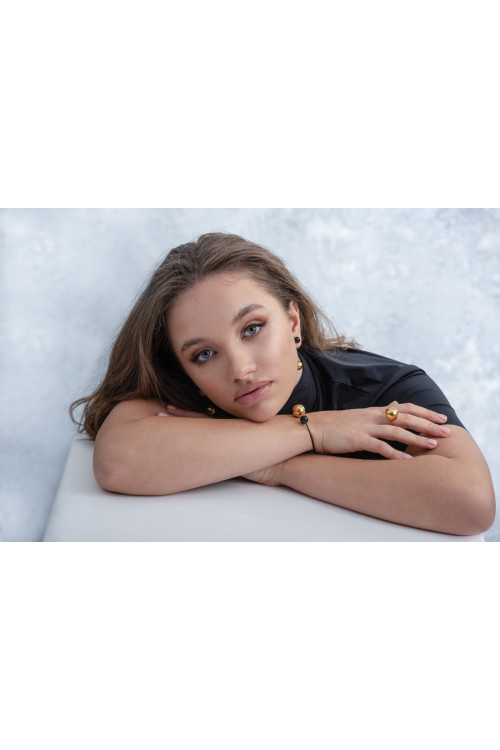 Modern black and gold stainless steel bracelet with spheres