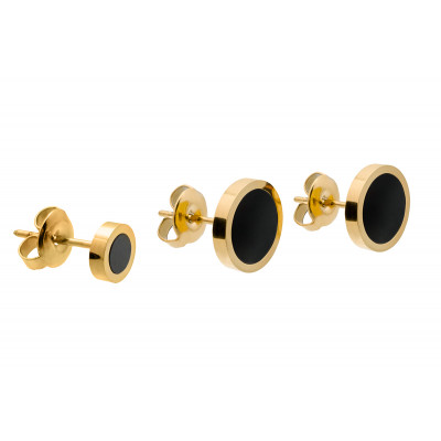 Gold-plated stainless steel earring set with black detail – elegant and minimalist jewelry