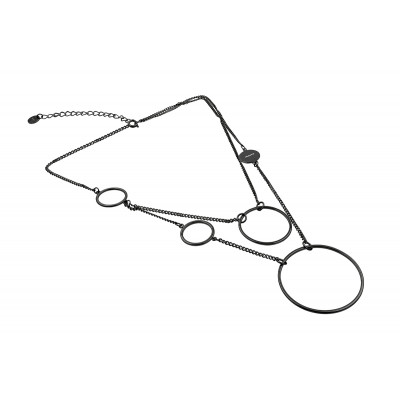 Delicate double Circle necklace made of black matte stainless steel.