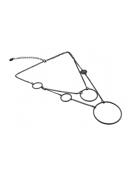 Delicate double Circle necklace made of black matte stainless steel.