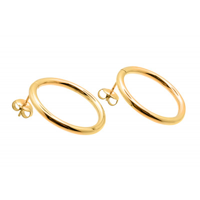 Gold-plated stainless steel hoop earrings in gold color with stud clasp.