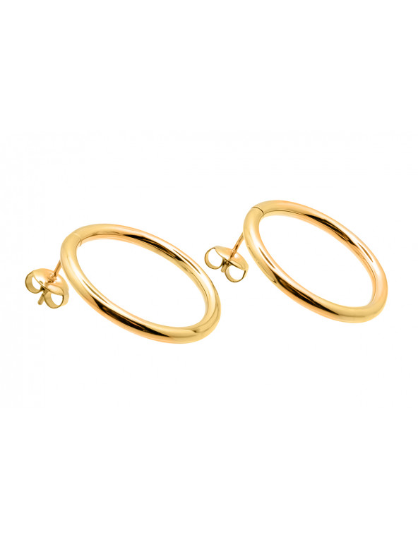 Gold-plated stainless steel hoop earrings in gold color with stud clasp.