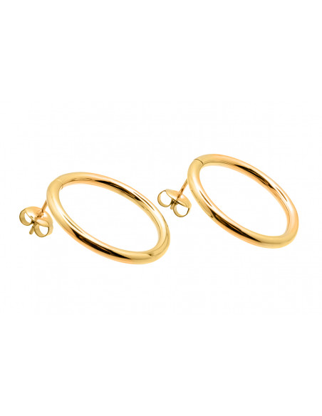 Gold-plated stainless steel hoop earrings in gold color with stud clasp.