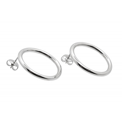 Silver stainless steel hoop earrings with a stud clasp.