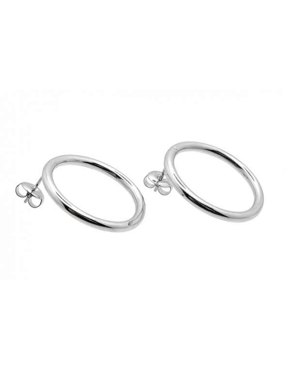 Silver stainless steel hoop earrings with a stud clasp.