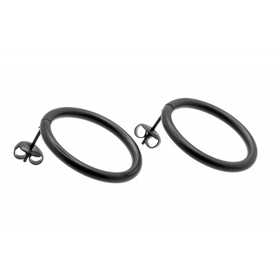 Black matte stainless steel hoop earrings with a stud clasp.