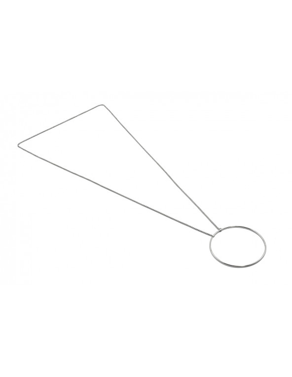 Long Circle stainless steel necklace in steel tone with a modern geometric design.