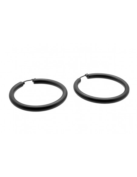 Large black matte stainless steel hoop earrings with a timeless and elegant design.