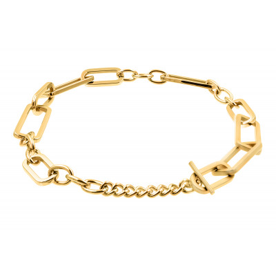Modern gold-plated stainless steel necklace with large links in a shiny golden tone.