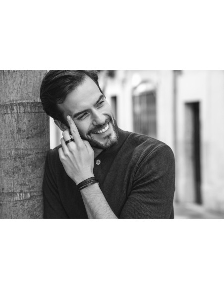 Men’s brown leather bracelet with a watch-style clasp available in steel, black, or gold.