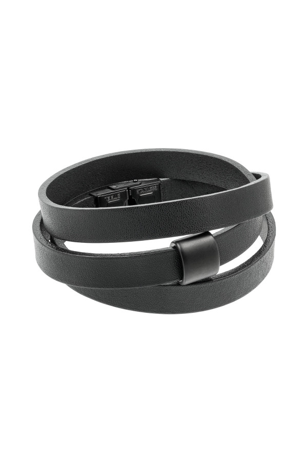 Black leather bracelet with matte black stainless steel accent