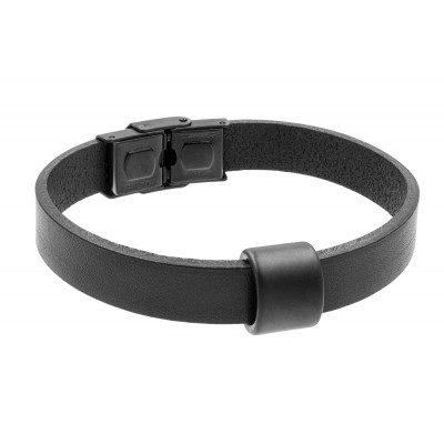 Leather bracelet with matte black stainless steel element