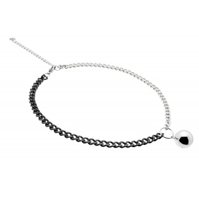 Short adjustable stainless steel necklace with a polished silver sphere.