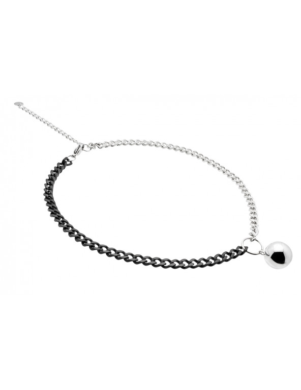 Short adjustable stainless steel necklace with a polished silver sphere.
