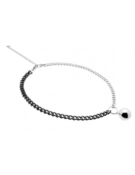Short adjustable stainless steel necklace with a polished silver sphere.