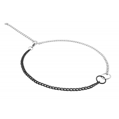 Delicate stainless steel necklace in silver and matte black tones.