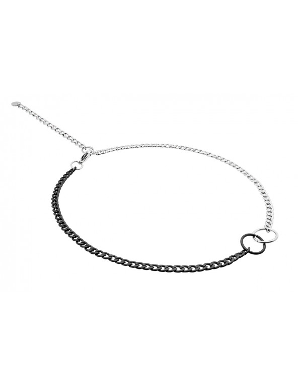 Delicate stainless steel necklace in silver and matte black tones.