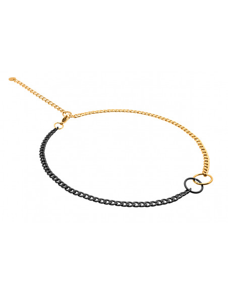 Delicate gold-plated stainless steel necklace in gold and matte black tones.