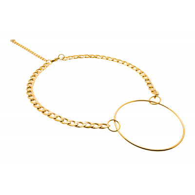 Gold-plated stainless steel Circle necklace with adjustable curb chain.