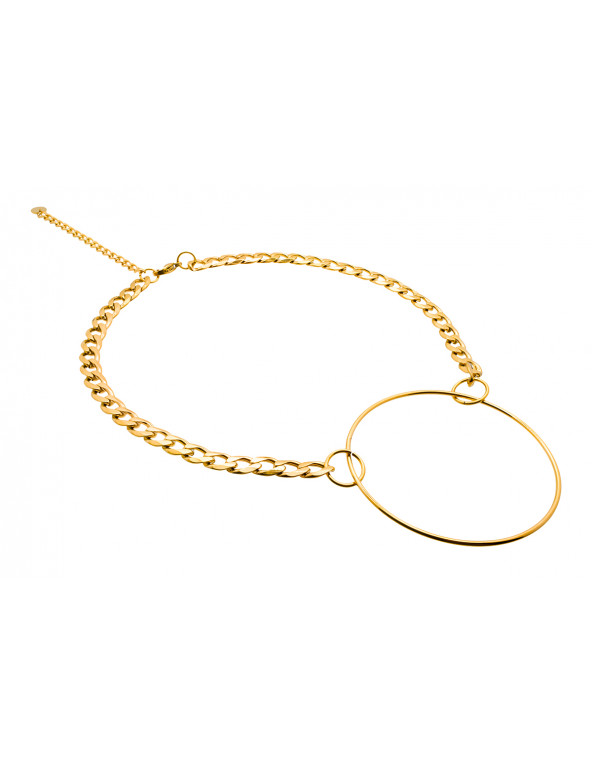 Gold-plated stainless steel Circle necklace with adjustable curb chain.