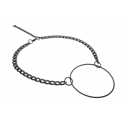 Black matte Circle stainless steel necklace with adjustable curb chain.