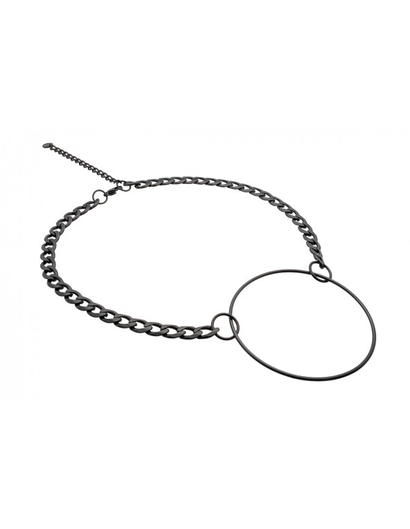 Black matte Circle stainless steel necklace with adjustable curb chain.