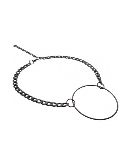 Black matte Circle stainless steel necklace with adjustable curb chain.