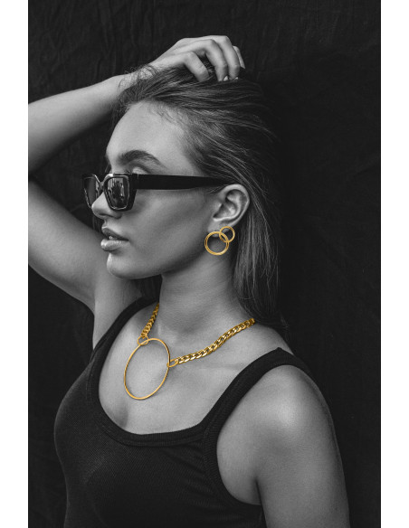 Gold-plated stainless steel hoop earrings in gold color with stud clasp.