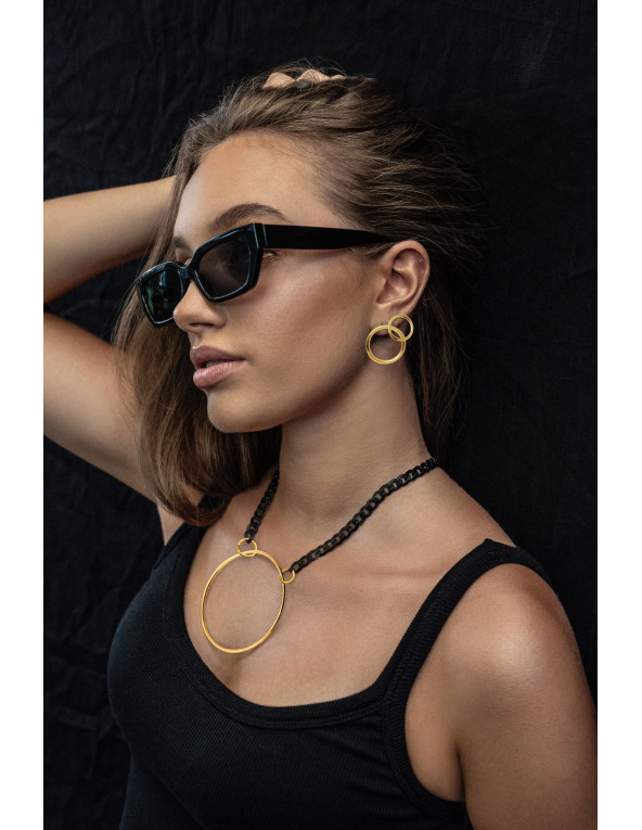 Gold-plated stainless steel hoop earrings in gold color with stud clasp.