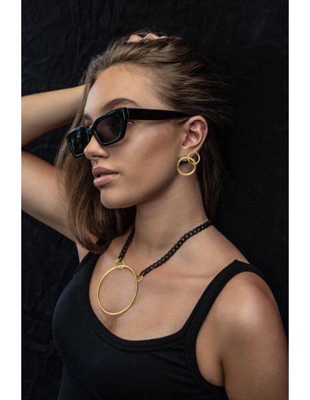 Gold-plated stainless steel hoop earrings in gold color with stud clasp.