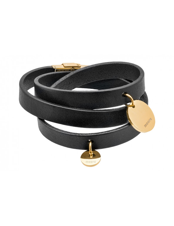 Black leather bracelet with pendants