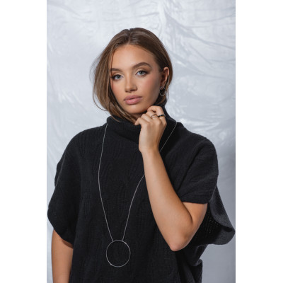 Long Circle stainless steel necklace in steel tone with a modern geometric design. 2