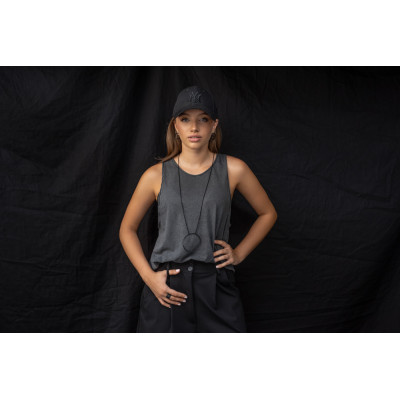 Long Circle necklace made of black matte stainless steel with a geometric design. 2