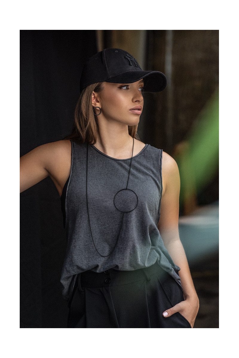 Long Circle necklace made of black matte stainless steel with a geometric design.