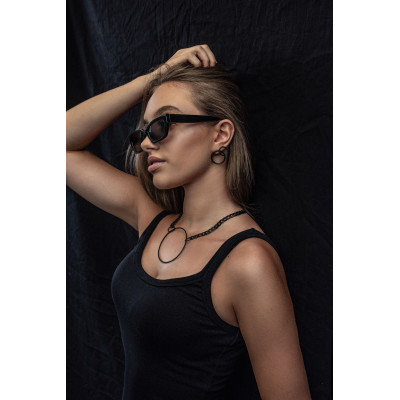 Black matte Circle stainless steel necklace with adjustable curb chain. 2