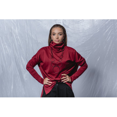 Black matte long Circle stainless steel necklace with multi-sized circular elements. 2