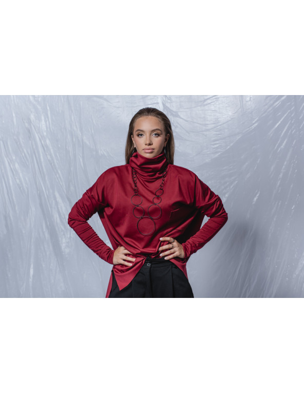 Black matte long Circle stainless steel necklace with multi-sized circular elements.