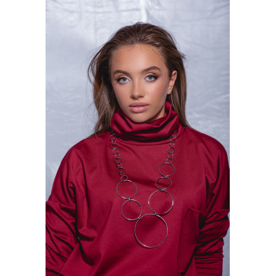 Long Circle stainless steel necklace in silver with multi-sized circular elements. 2