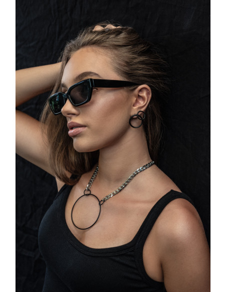 Black matte stainless steel hoop earrings with a stud clasp.